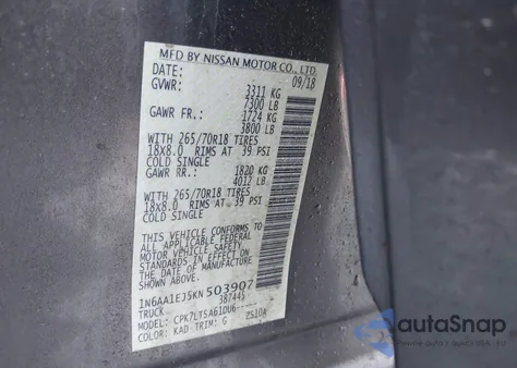 2019 Nissan Titan Sv from USA, damaged, VIN 1N6AA1EJ5KN503907